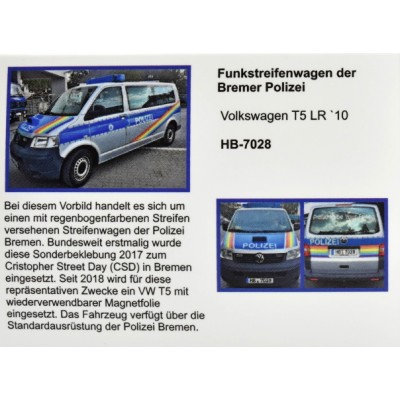 VW T5 LR 10 Funkstreifenwagen der Polizei Bremen,, silber/blau mit regenbogenfarbenen Streifen, PROUD to be Your Friend