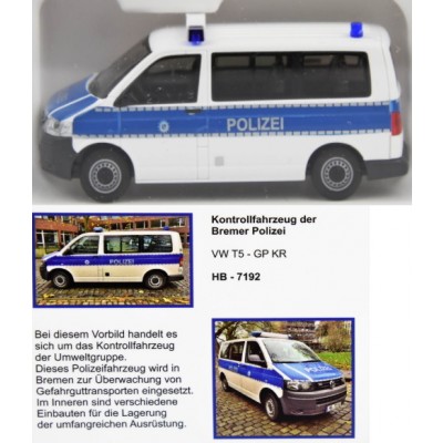 VW T5 GP KR Kontrollfahrzeug der Umweltgruppe der Polizei Bremen, weiß/blau