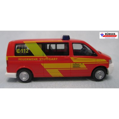 VW T5 LR Bus, Feuerwehr Stuttgart, Abteilung Uhlbach Abteilung Rotenberg, rot mit gelbem Streifendesign, 28/19-1 MTW 27, S-FW 2281