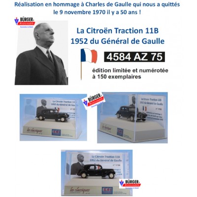 Citroen Traction 11B, du General de Gaulle, Baujahr 1952, in Dekovitrine, LIMITIERT auf 150 Stück !