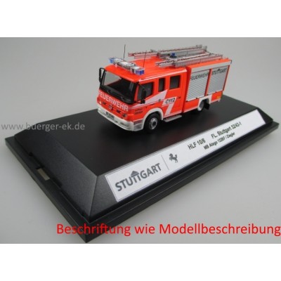 Mercedes-Benz Atego 1226F Ziegler, Feuerwehr Stuttgart Riedenberg 22/43-1 in Dekovitrine, detailliertes Handarbeitsmodell !, S-FW 2221